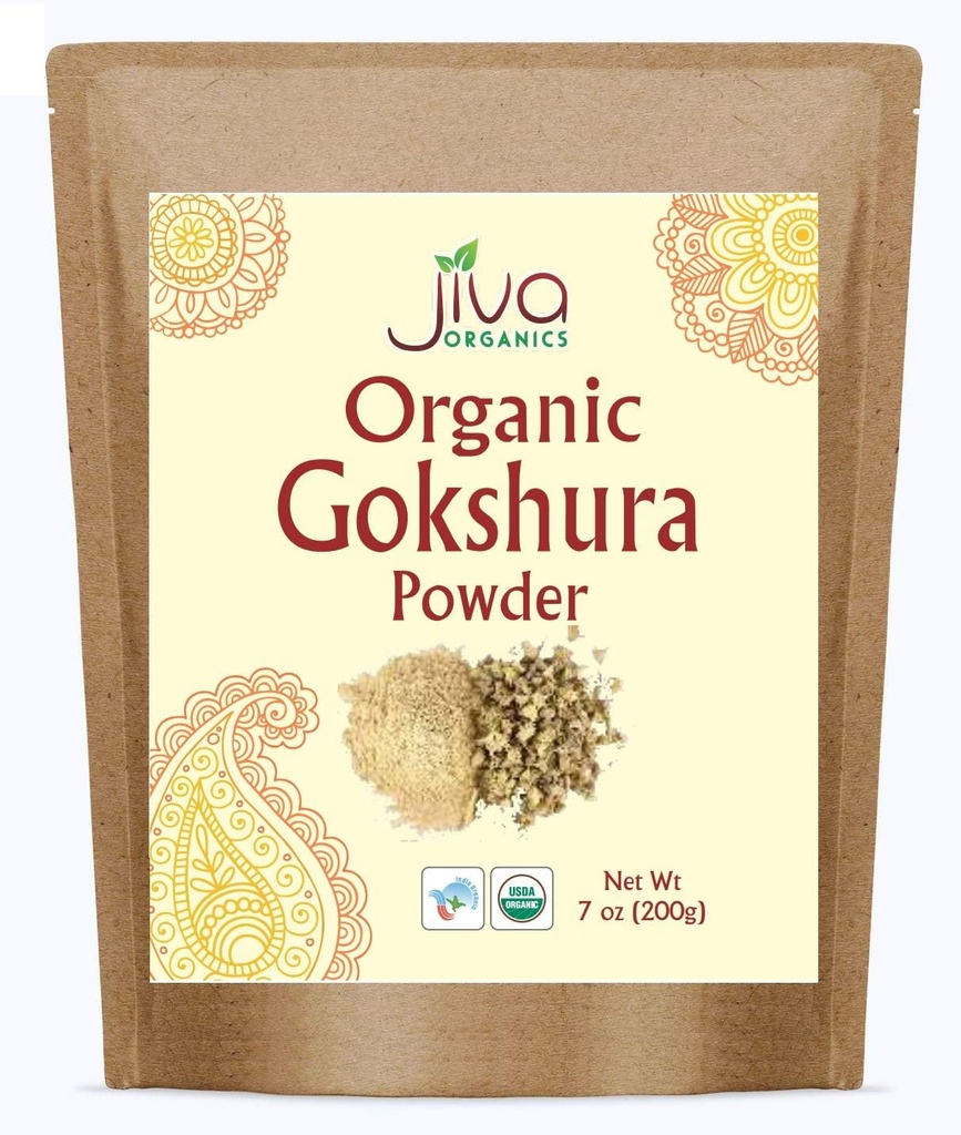 Jiva Organics Gokshura Powder 7 Ounce Bag - Non-GMO, Pure, Full Spectrum Tribulus - Indiase oorsprong