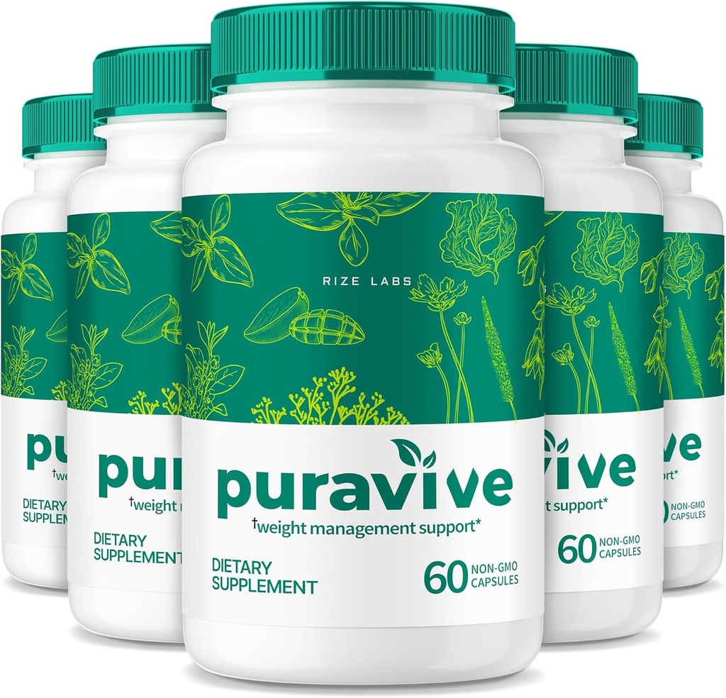 Rize labs (Pack of 5 Puravive Weight Health Pills, Exotic Rice Capsules Reviews, Weight Support BAT Levels, Detox & Cleanse, All-Natural Easy to Swallow Formula (300 capsules)