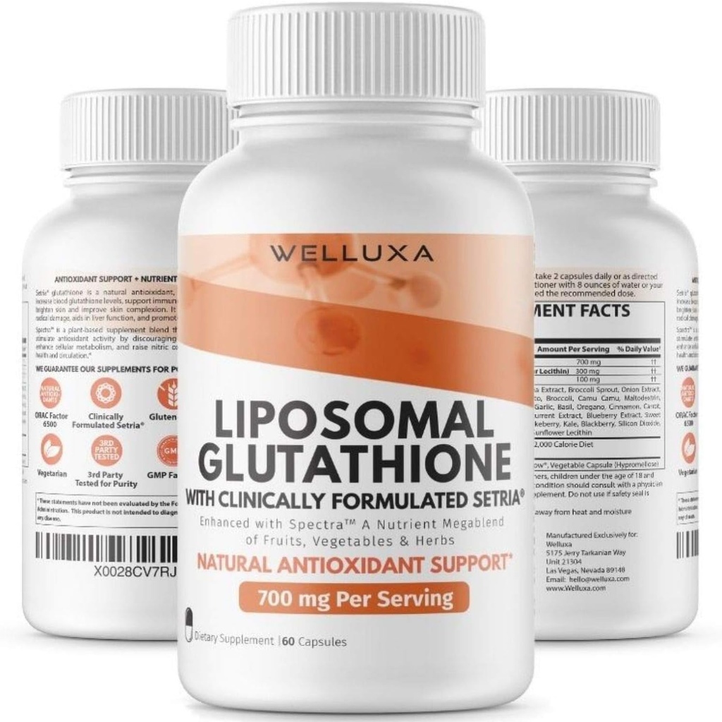 Liposomale Glutathion (Setria® 700 mg) - Glutathion - Glutathionsupplement - Actieve vorm Pure Glutathion - Verbeterde Absorptie - Niet-GMO-antioxidant, Detox, Cardiovasculaire, Immuungezondheid (60 ct)