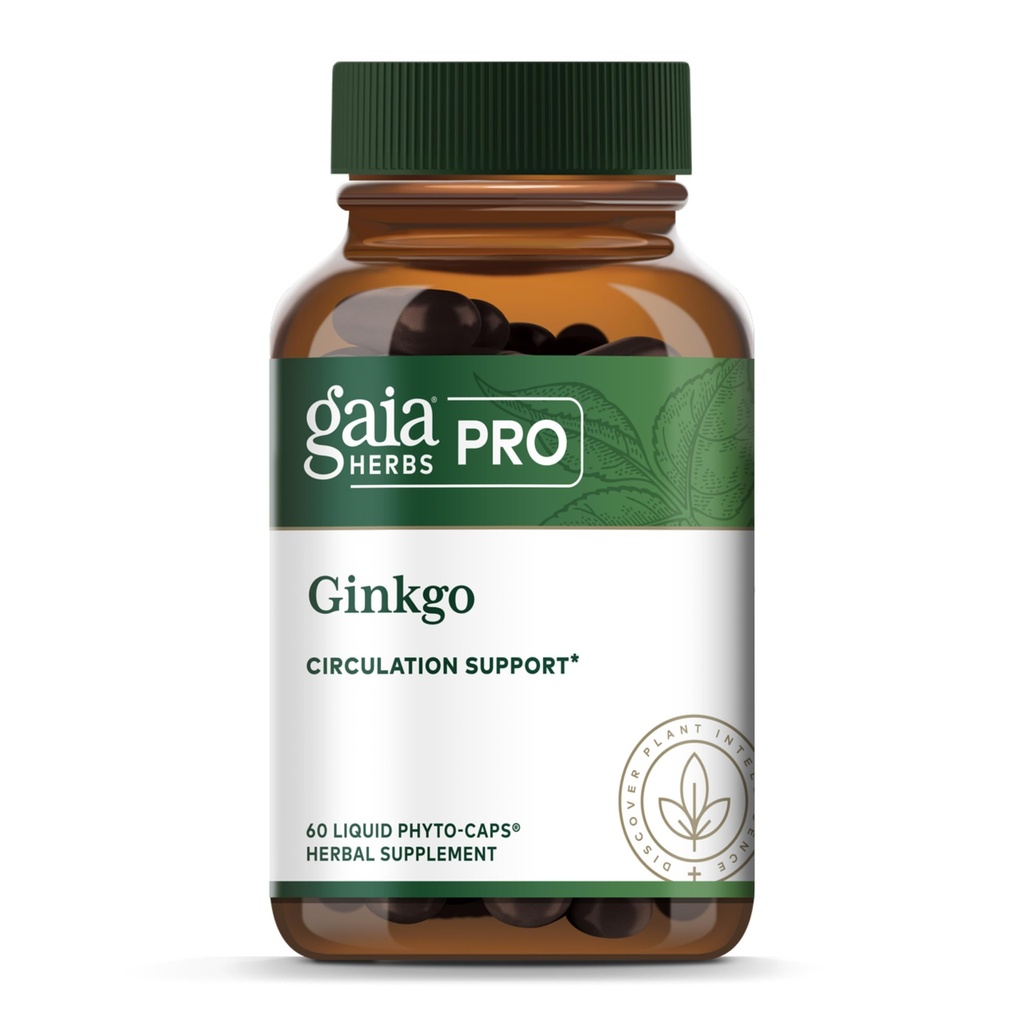 GAIA HERBS PRO Ginkgo - Supplément de soutien du flux sanguin sain et de la fonction cérébrale* - Supplément de soutien de la circulation sanguine* avec extrait de feuille de Ginkgo - 60 capsules de phytothérapie liquide (30 portions)