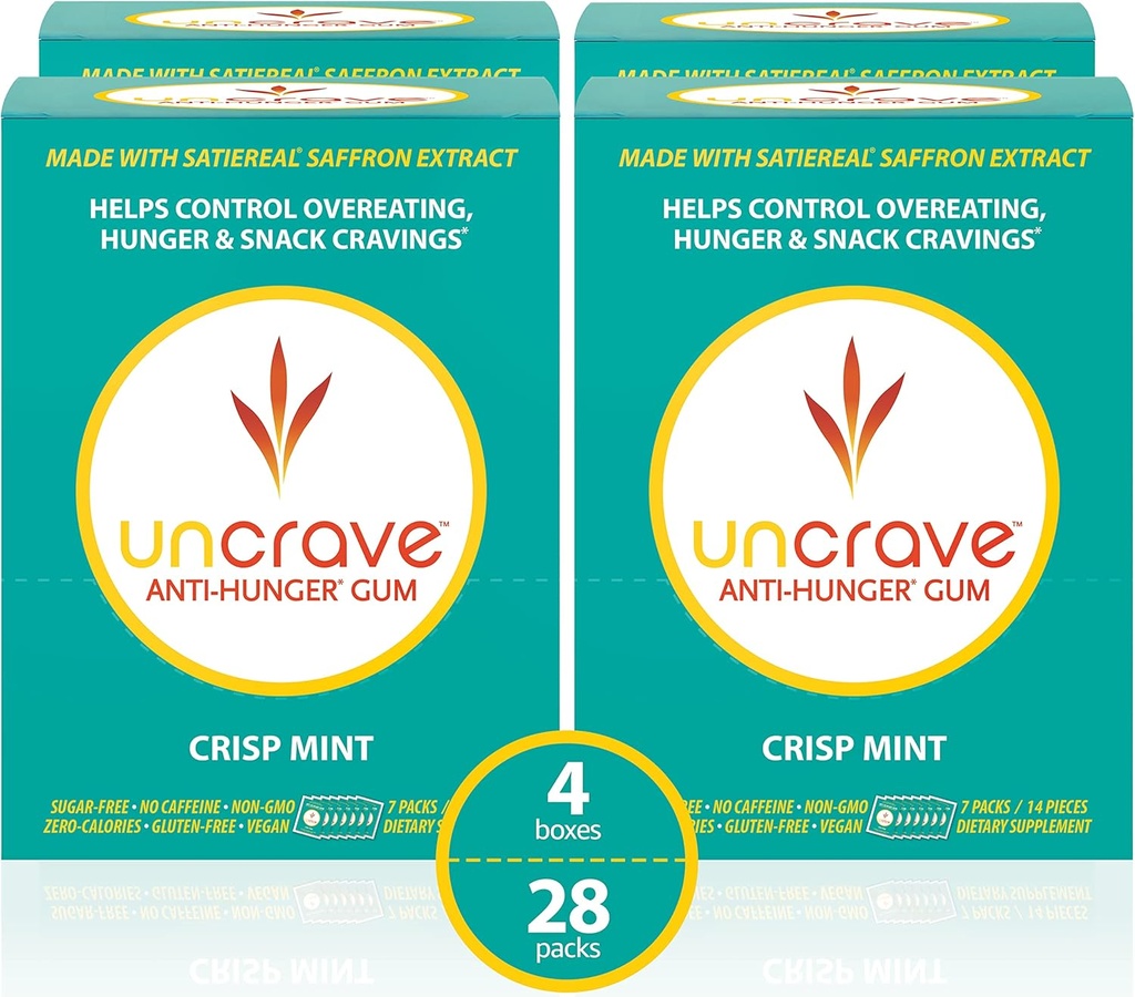 UnCrave Gum - Infusé avec 100% pur extrait de safran – Cravates de contrôle - Améliorer l'humeur - Vision santé – Crisp Mint (56 pièces)
