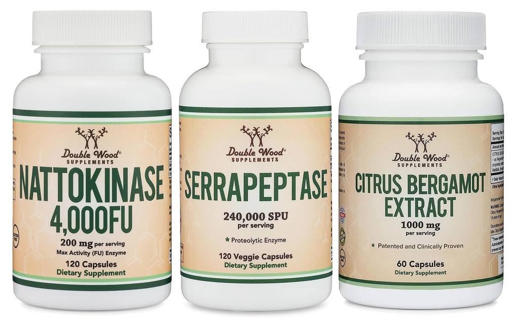 Nattokinasesupplement (120 capsules), Serrapeptase (120 capsules), Citrus Bergamot (60 capsules)