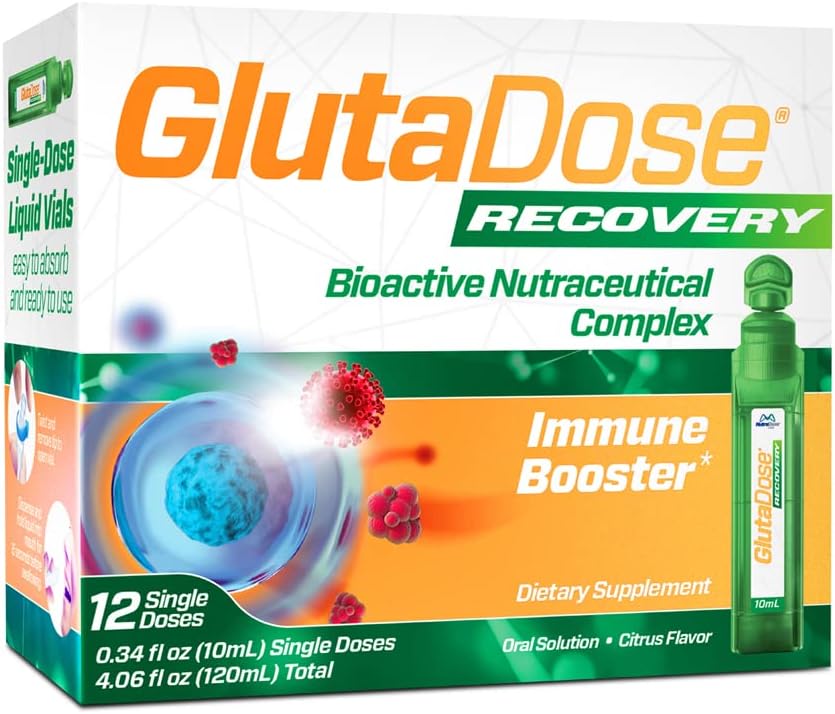GlutaDose Recovery Immunity Supplement - Liquid Vitamins Immuun Support for Kids & Adults, Cold & Flu Care Package (Glutathione Astragalus Echinacea Acerola) Immuun Booster for Women Men - 12 Flacons