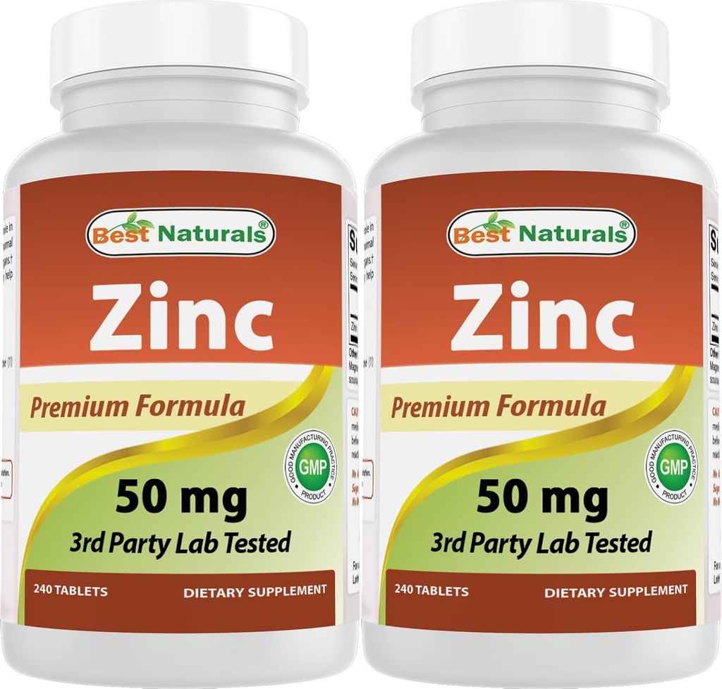 Best Naturals Zink Supplement als Zink Gluconaat 50mg 240 tabletten Verpakking van 2
