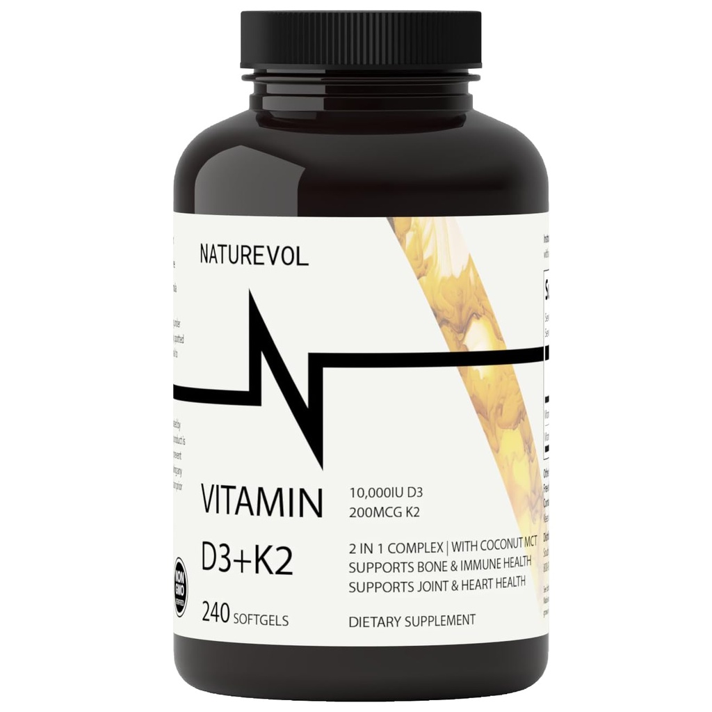 Vitamine D3 + K2 met Kokosolie - D3 10.000 IE & K2 (MK-7) 200 mcg 
