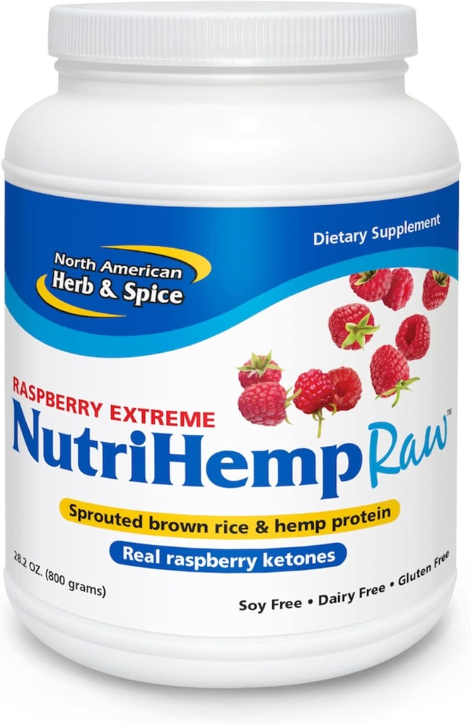 NOORD AMERICAN HERB & SPICE NutriHemp Raw, Raspberry Extreme - 28,2 oz - Sprouted Bruin Rijst & Hemp Proteïne - met hoog-antioxidant, Ketone-Rich Raspberry Powder - Vegan, Non-GMO - 28 porties