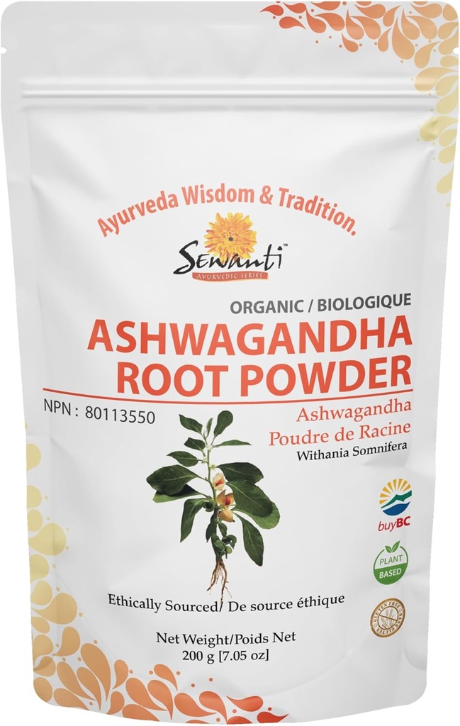 Sewanti Organic Ashwagandha Powder 200g/NPN 80113550/ Withania Somnifera