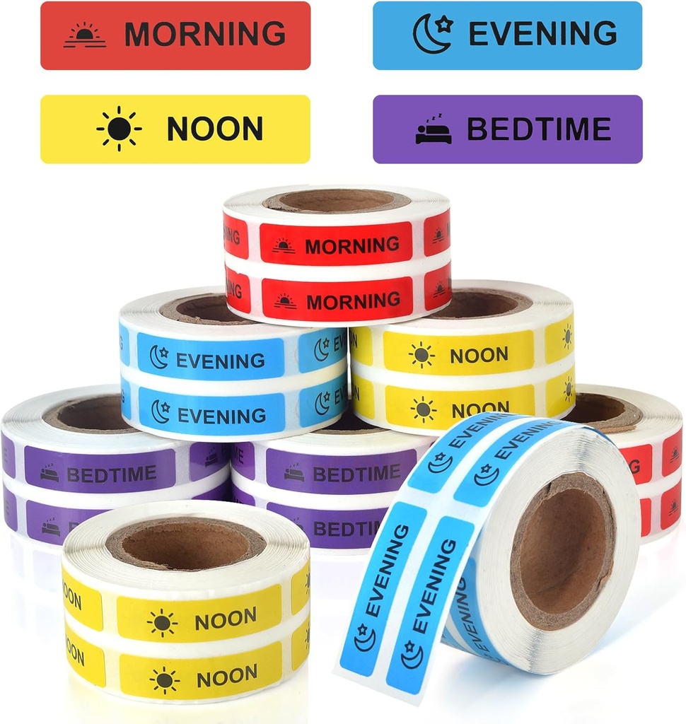 Stickers Médecine Instruction Médicament Étiquette Papier Permanent Étiquette Matin Noon Stickers Nuitée pour Planificateur de Cas Pill 0.4 * 1.6inch (Chaque Conception de 1000 Feuilles)