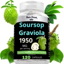 1950mg Sourop Graviola Capsules (Guanábana) Feuilles organiques Poudre riche en anti-oxydants puissants - 120 capsules 40 portions