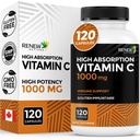 RENEW ACTIVES Maximale sterkte Vitamine C 1000MG per portie Antioxidant & Immune Booster voor de algehele gezondheid, botten, tanden & goms, niet-GMO, suikervrije, 4-maand levering Made in Canada 120 Capsules