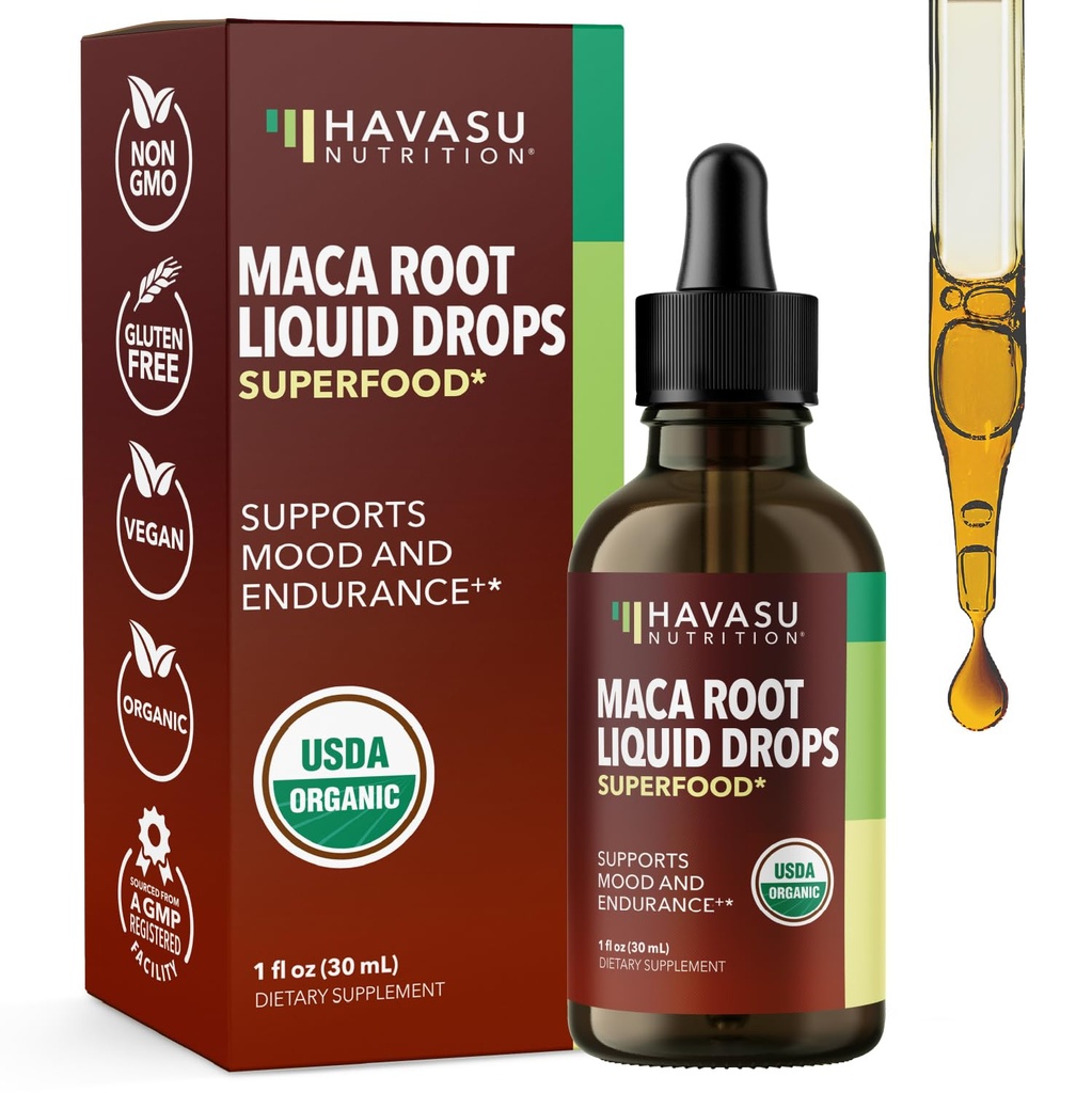 Biologische Maca Root Liquid Drops - Ondersteunt Hormone Balance, Mood, en energie bij vrouwen en mannen - Lepidium Meyenii ter ondersteuning van prestaties en vitaliteit - Non-GMO, Veganist, Unflavored - 60 Servers