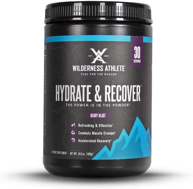Wilderness Atlete - Hydrate & Recover ..Vloeistof Hydration Powder Electrolyte Drink Mix - Recover Sneller met Bcaas - Hydrate Powder met 1000 mg vitamine C - 30 Serving Tub (Berry Blast)