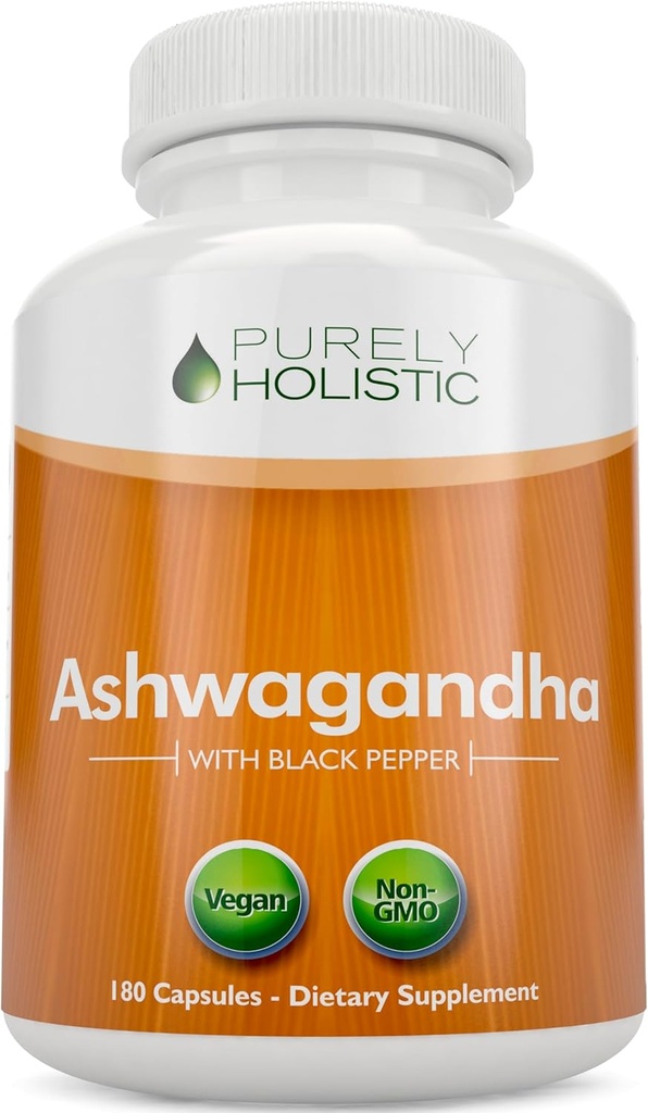 Pure Holistische Biologische Ashwagandha 1300mg - 180 Vegan Capsules - 650mg Ashwaganda per capsule - 3 maanden Levering - Hoge sterkte Ashwaganda Wortel Extract met zwarte peper