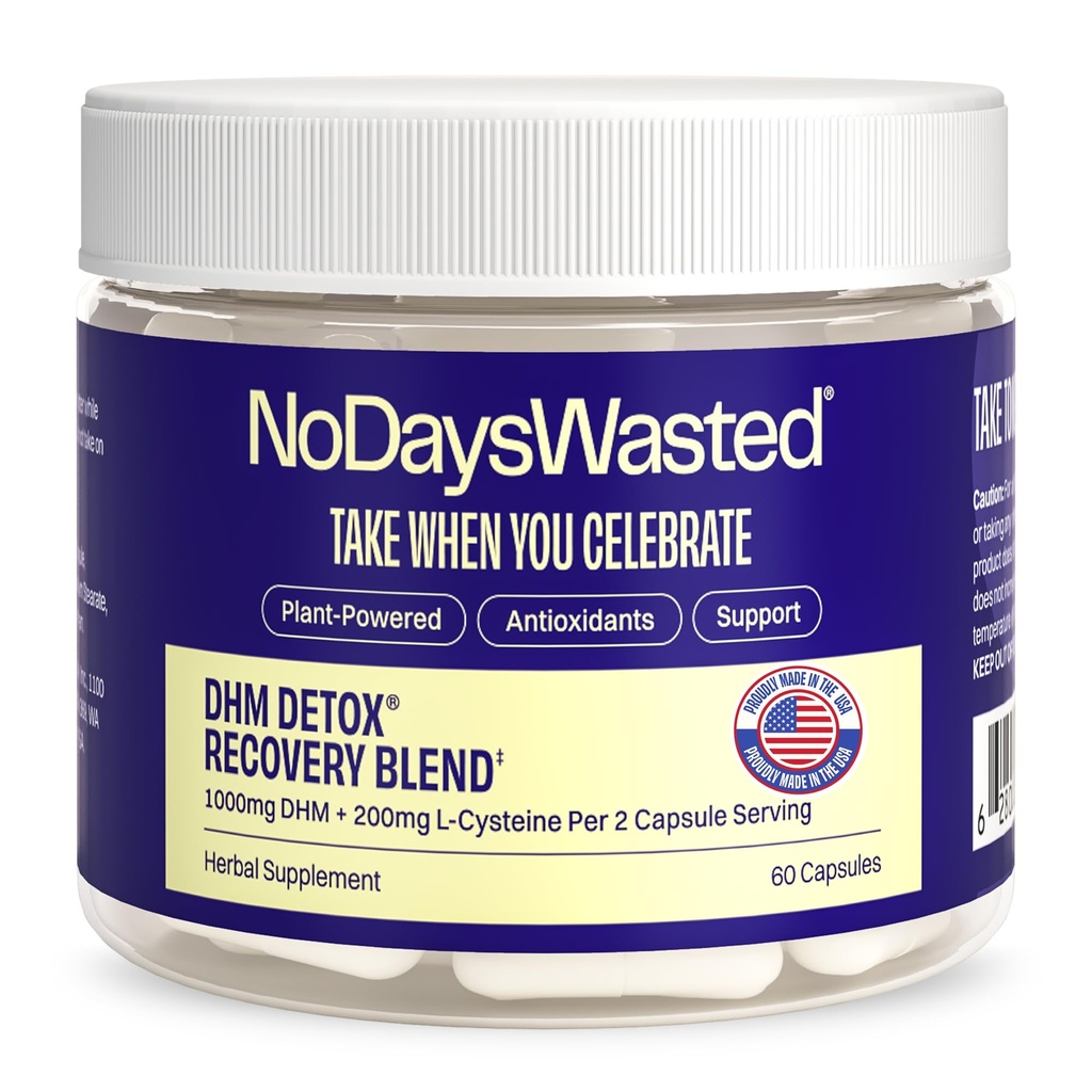 Geen dagen verspild DHM Detox, 60 capsules (30 porties) - Jar - Neem tijdens de avond voor betere volgende dag en herstel