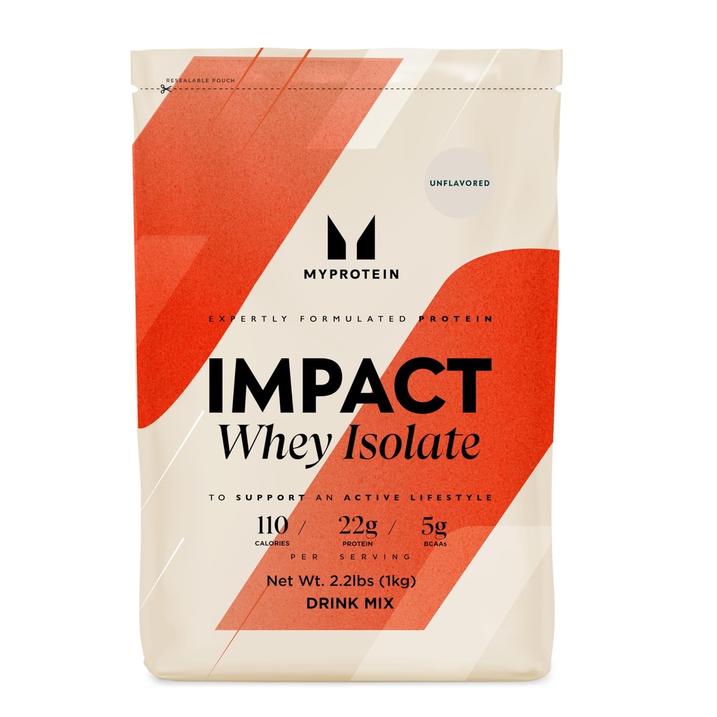 Myprotein Impact Whey Protein Isolaat, 2,2 Lbs (40 Servings) Unflavored, 22g Proteïne, 3,5g Glutamine & 4,5g BCAA Per Serving, Shake for Muscle Strength & Recovery