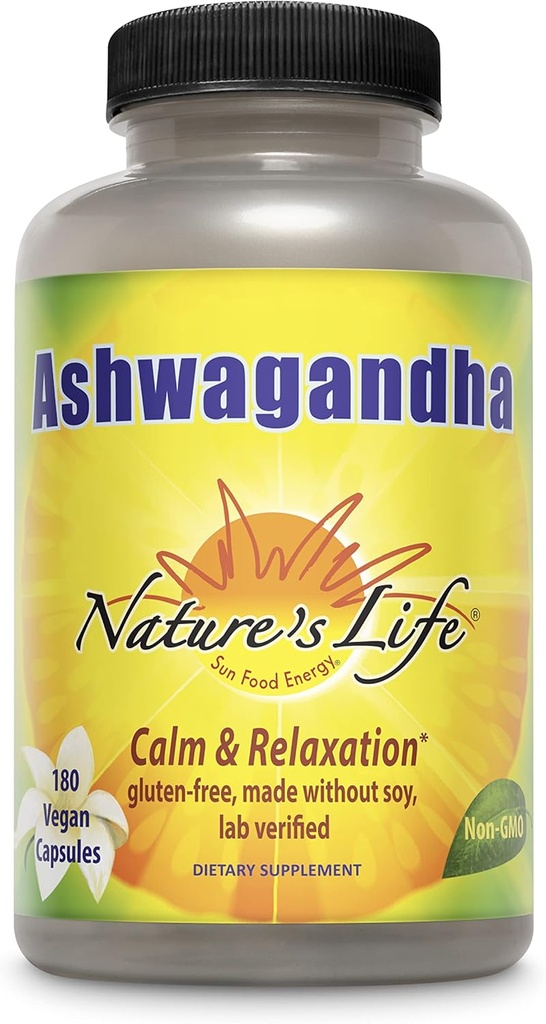 Nature's Life Ashwagandha Capsules 2100 mg, Pure Ashwagandha Root Extract voor ontspanning, Occasional Stress Relief en Slaapondersteuning, Vegan Ashwagandha Supplementen, 45 porties, 180 capsules