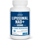 Liposomale NAD+ 500 mg + Trans-Resveratrol 300 mg, Superior Absorptie True NAD Supplement Efficiënt voor Cellulair Energie Metabolisme & DNA Reparatie, 60 Softgels