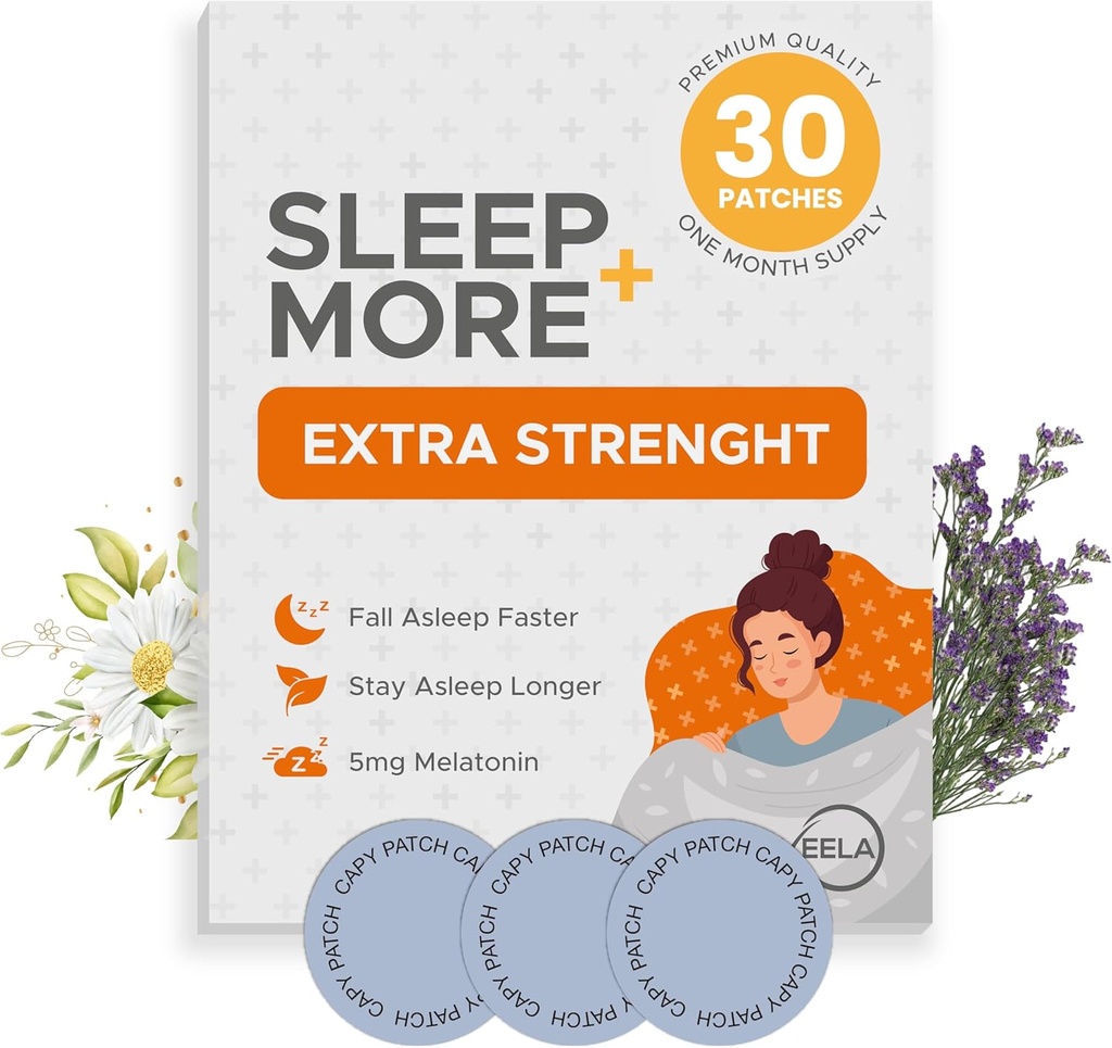 Slaappatches Extra sterkte voor volwassenen - 5 mg Melatonine Patch met GABA, Magnesium & Valeriaanwortel - Slaaphulpmiddel voor slapeloosheid, ontspannen en vermoeidheid verminderen - Slaaphulp langzaam loslaten - 30 patches