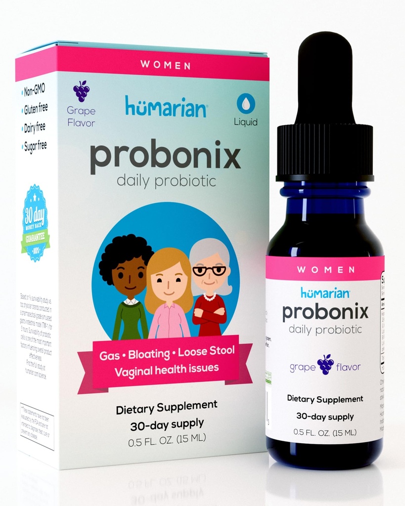 Probiotiques liquides pour les femmes Probonix - 12-Strain gouttes probiotiques pour fortifier les femmes Gut Santé, la santé vaginale, l'immunité et le mieux-être général - 30 jours d'approvisionnement - Délicieux arômes de raisin
