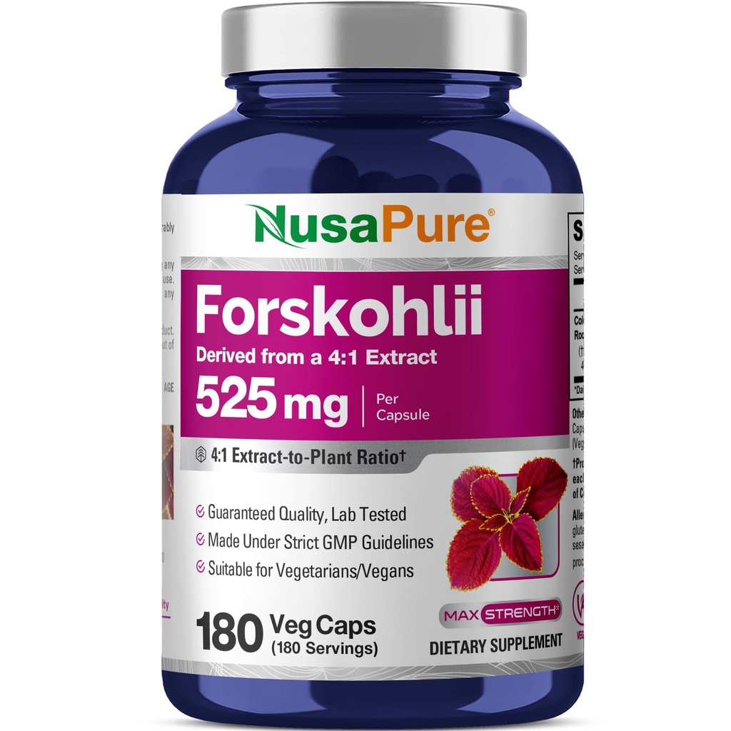 NusaPure Forskohlii 4:1 Extrait, 525 mg équivalent à 21,00 mgper Veggie Caps - 180 Capsules (non-OGM, sans gluten)