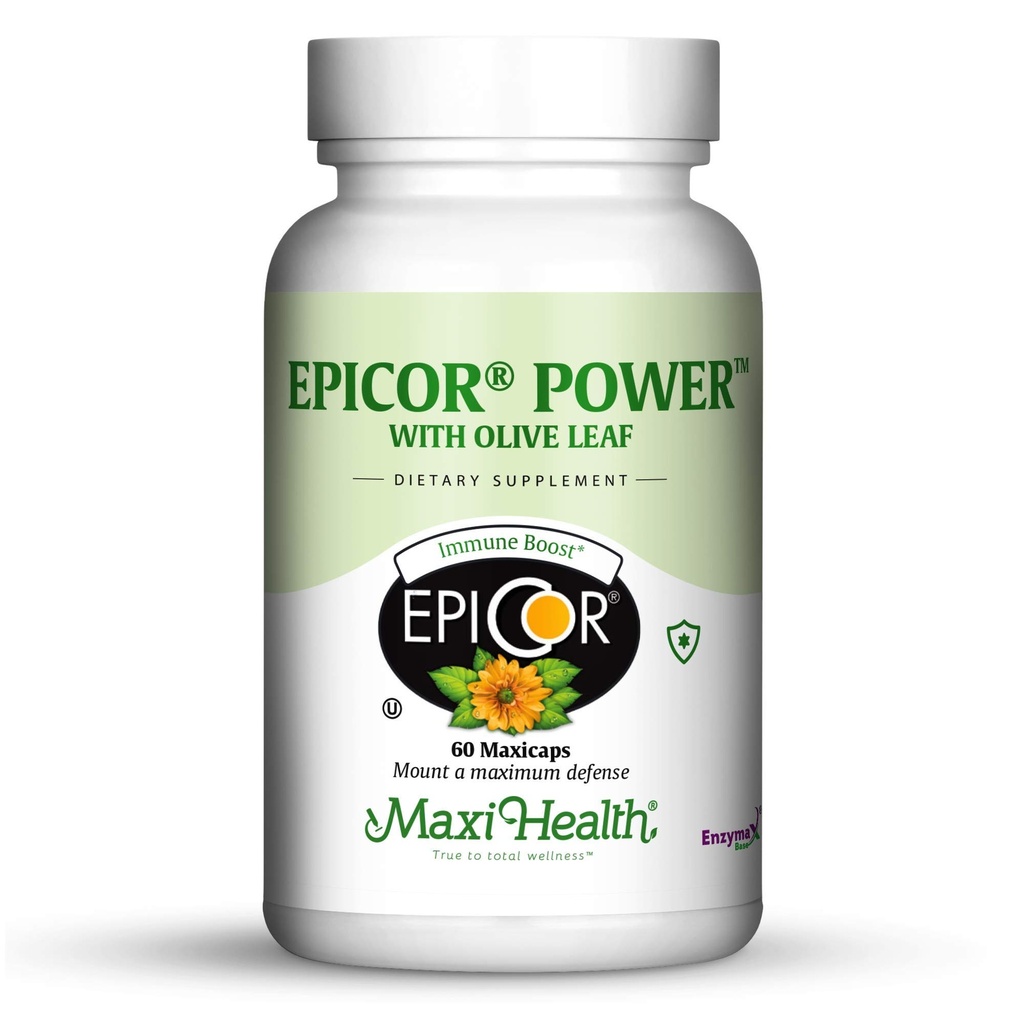 Epicor Power by Maxi Health: EpiCor avec extrait de feuille d'olive - Levure de bière transformée - 60 capsules végétariennes - Kosher