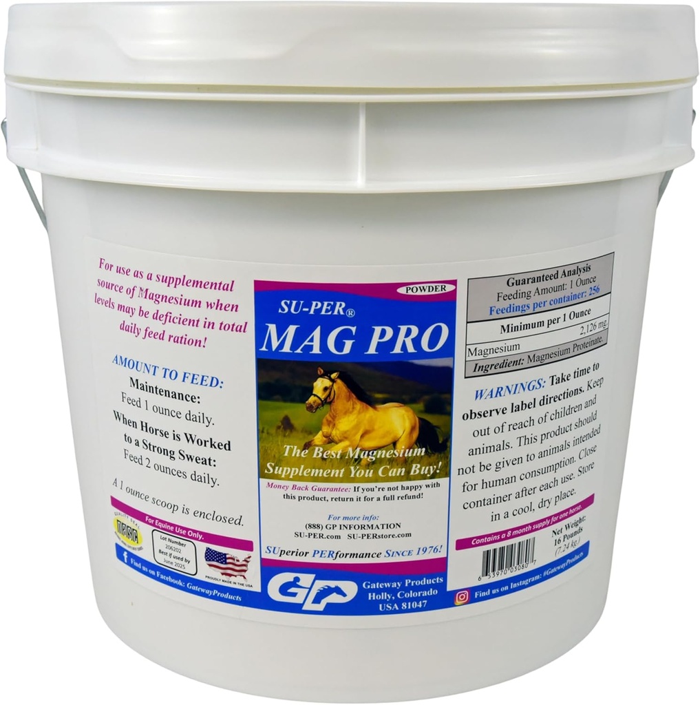SU-PER Mag Pro Horse Calming Supplement - Ondersteuning normaal gedrag & Calming Effect - Magnesium Supplement voor paarden - 16 pond, 8 maand levering
