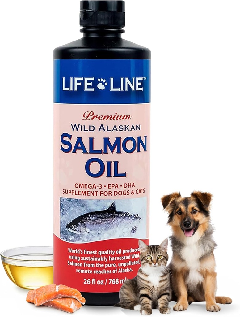 Life Line Wild Alaska Zalmolie Omega-3 Supplement voor honden en katten DHA & EPA voor een gezonde huid, jas, hersenen & hart 26 oz