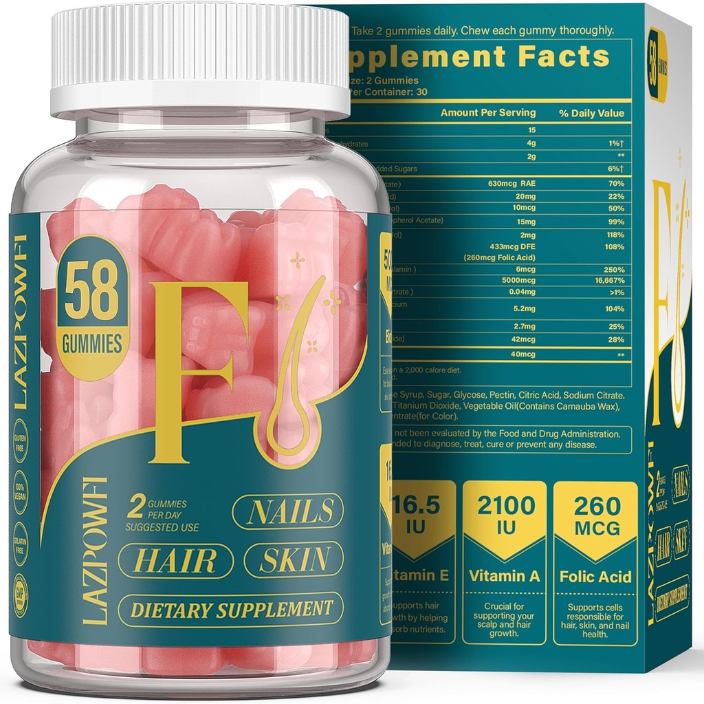 Biotin Gummies voor haar, huid en nagels - haarvitaminen voor mannen & vrouwen, 10.000 mcg Max sterkte vitamine B7 voor haargroei en sterkere nagels,203