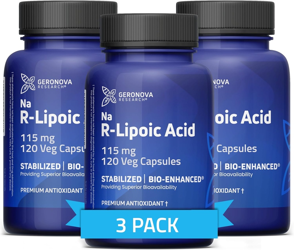 Geronova Research Bio-Enhanced R-Lipoic Acid, 115 mg Capsules - 12 maanden supply - Stabilized R Alpha Lipoic Acid with Enhanced Absorptie - R Lipoic Acid Supplement - 360 Tel.