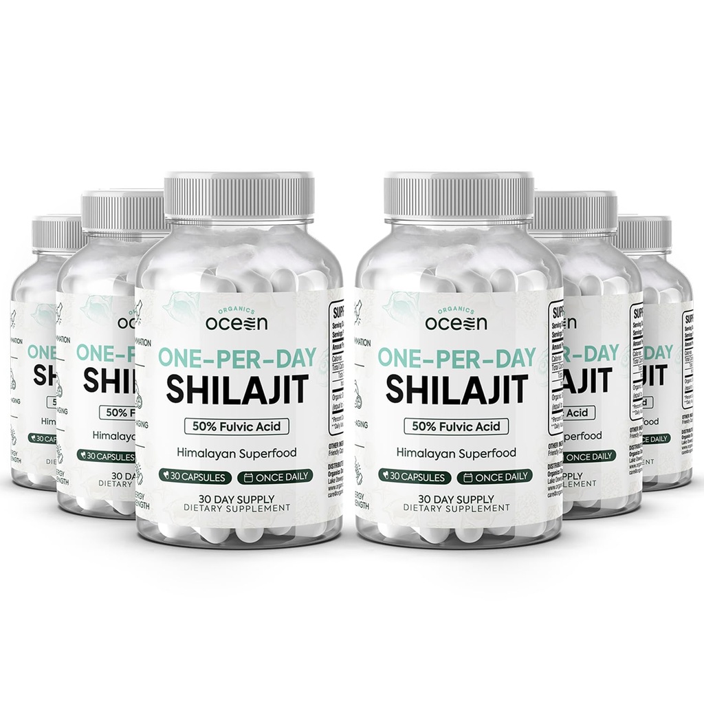 Organics Ocean One-Per-Day Shilajit voor mannen en vrouwen - Natuurlijke en krachtige Shilajit supplement voor leeftijd-versterken, botsterkte, Hormone ondersteuning en meer - 6 flessen Shilajit Capsules
