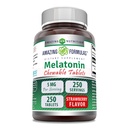 Formules étonnantes Melatonine Supplément à croustillants : 5 Mg par portion 250 Comprimés non-OGM : sans gluten Fabriqué aux États-Unis (Strawberry)