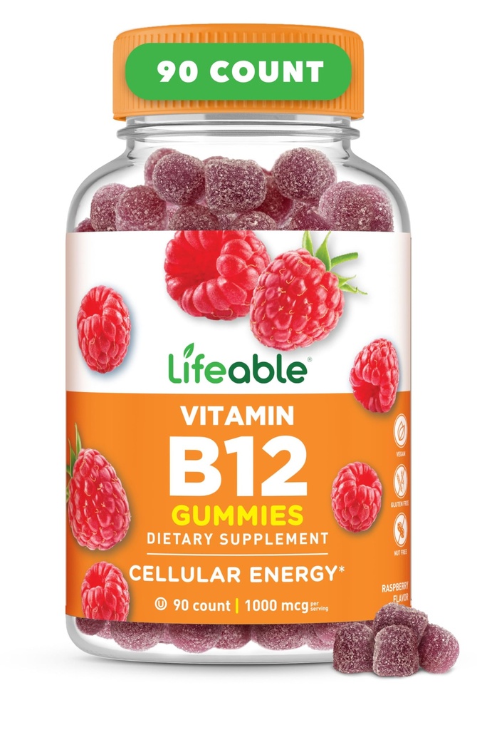 Vitamine vivante B12 Gommies pour les adultes $ 1000 mcg $ Grande dégustation B12 Vitamines $ Non-OGM, Végétalien B12 $ pour l'énergie et le métabolisme $ 90 Gommies