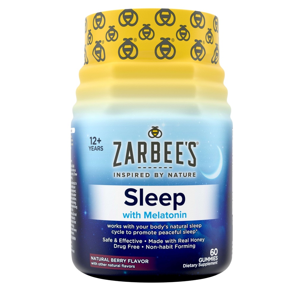 Zarbee's Melatonine Gummies 3mg slaapsupplement te bevorderen vreedzame slaap, natuurlijke gemengde fruit smaak, volwassenen Gummy Leeftijd 12 Up, 60 Tellen