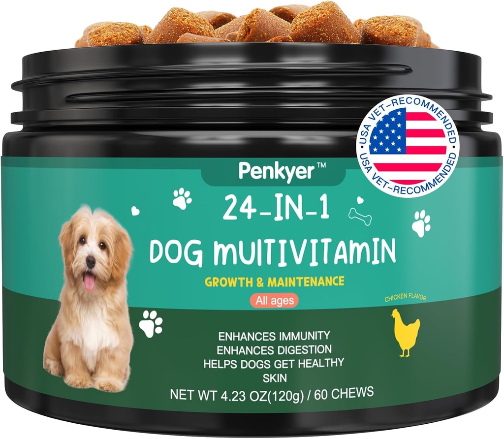 Honden Multivitamine Kauwbare Vitaminen voor honden met Glucosamine Chondroitin Multivitamines Kauwt Puppy Treats Huidjas Hart Gezondheid Huisdier Hip & gezamenlijke ondersteuning Supplementen voor honden Immuniteit Mobiliteit Energie