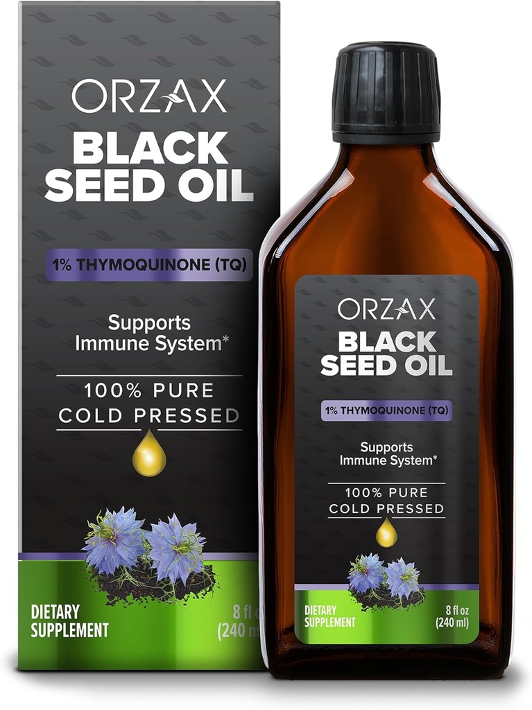 ORZAX Black Seed Oil Liquid (8 fl oz) - Cold Pressed 100% Pure 