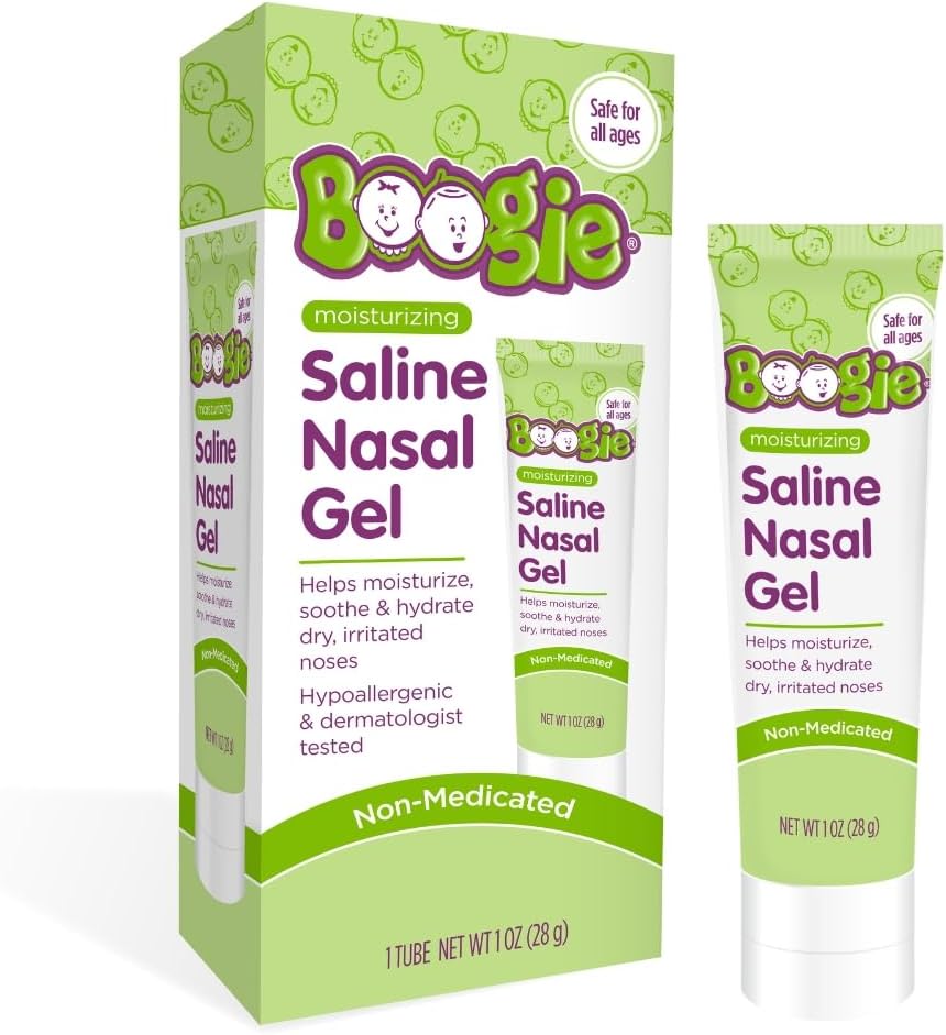 Boogie Saline Nasal Gel, Gemaakt met Aloë en isotone Saline, Soothes en Hydrates Droge of geïrriteerde neus, Ongeparfumeerd, Pak van 1