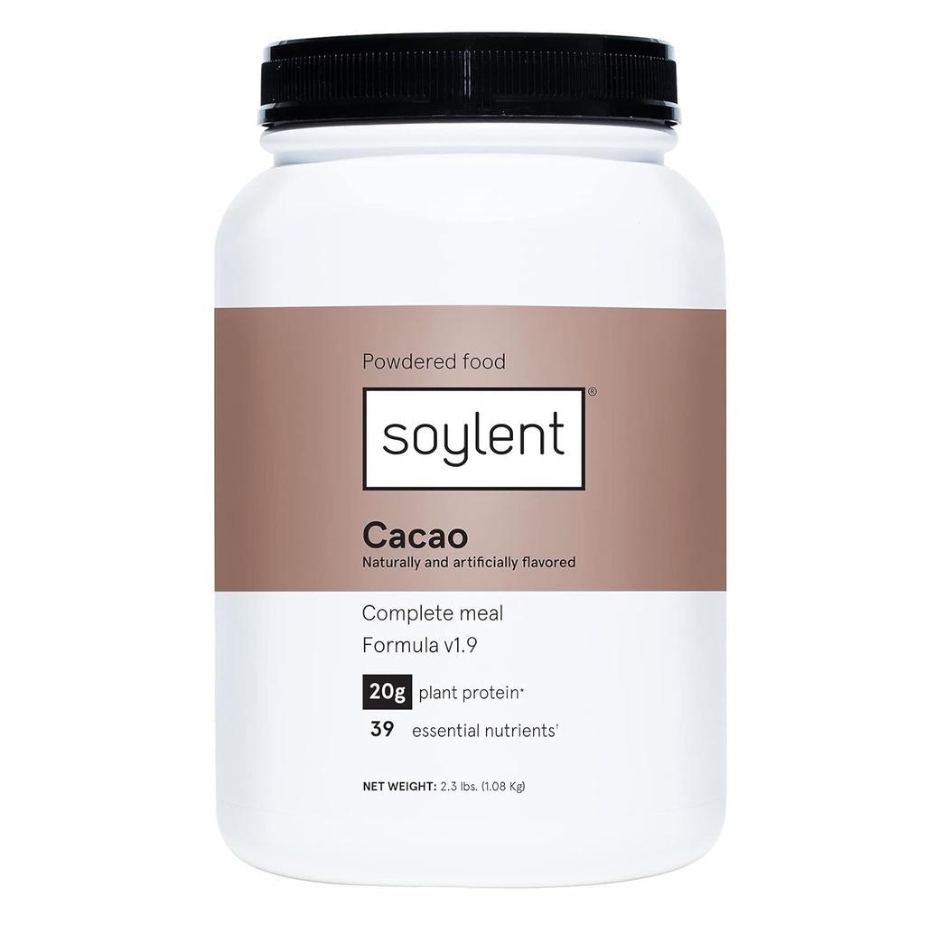 Soylent Complete Nutrition Meal Replacement Protein Powder, Cacao - Plant Based Vegan Protein, 39 Essential Nutriënten - 36.8oz