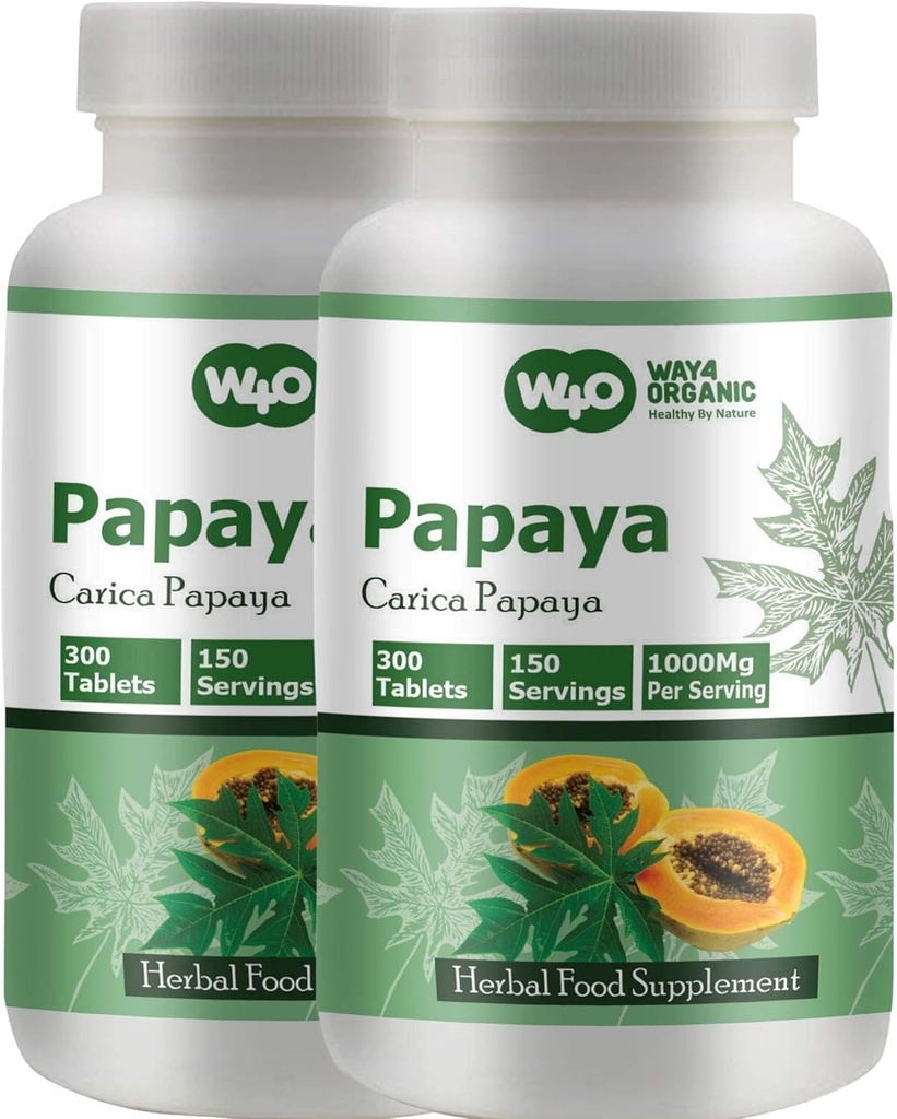 Papaya Leaf Extract Capsules (Tablets) - 300 pillen, 150 porties, 1000 mg, Ondersteunt bloedplaatjes Immuniteit & spijsvertering* (Pack of 2)