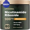 NAD-supplement - NAD Nicotinamide Riboside 900 mg, Resveratrol, quercetine - NAD-supplement voor anti-aging, energie, focus - 80 capsules