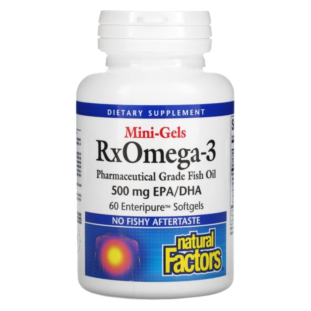 Facteurs naturels - Rx Omega-3 Facteurs Mini-Gels, EPA 350mg, DHA 140mg, soutient la santé cardiovasculaire, 60 gels doux