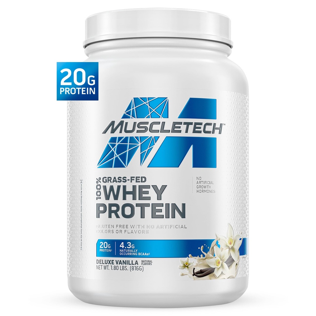 Muscletech Grass-Fed Whey Protein Powder (Deluxe Vanilla, 1,8LB) - Wei Protein Smoothie & Milk Shake Mix ondersteunt spier Gain & Recovery - 20g Wei Proteïne voor vrouwen & mannen - Non-GMO & Gluten-Free