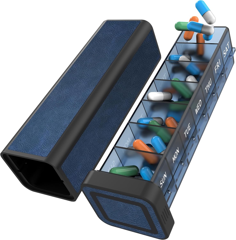 Pillen Organisator 1 keer per dag, Pill Box 7 Dag, Weekly Reizen pil geval, Dagelijkse Grote Medicatie houder Container, Eenmaal Dagelijkse Pillbox Dispenser voor Vitamine, Geneeskunde, Pillen, Supplement (Blauw)