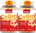 NEVISS Suikervrij CoQ10 Gevulde Gummies met Vitamine B12 1000mcg, Rhodiola Rosea en Panax Ginseng Extract, Vitamine B6, Co-enzym Q10 Supplement, 2 Pack