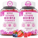 NEVISS 2Pack Vegan Vitamine D3 + Vitamine B12 Gummies, High Potency D3 5000IU & 1000 mcg Gemethyleerd B12, Vitamine D3 en B12 voor volwassenen, Ondersteuning Bone Health, Immune & Energy Supplement, 120 Tel.