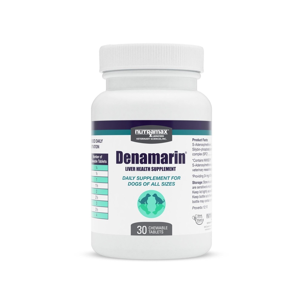 Nutramax Denamarin Liver Health Supplement voor honden, met S-Adenosylmethionine (SAMe) en Silybin, 30 Kauwtabletten