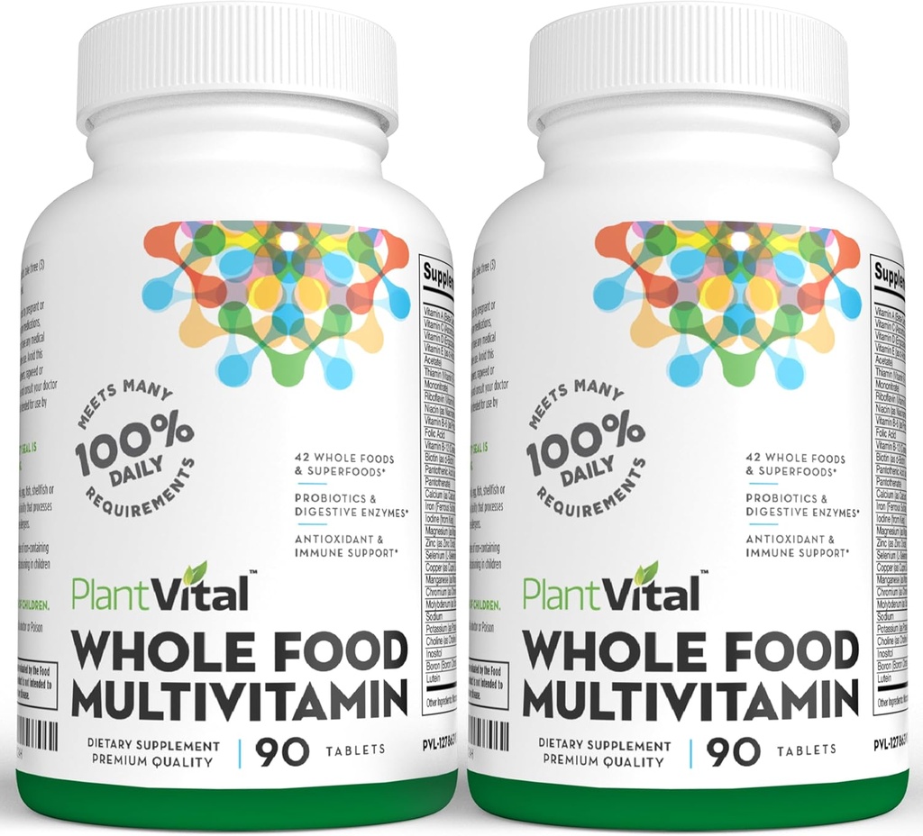 Plantvital Whole Food Multivitamine - Multivitaminen met 42 Superfoods Rauwe groenten en fruit Vitaminen Aarde Energie Fruit en groenten Supplement Pure Fruit en plantaardige supplementen - 180 tabletten