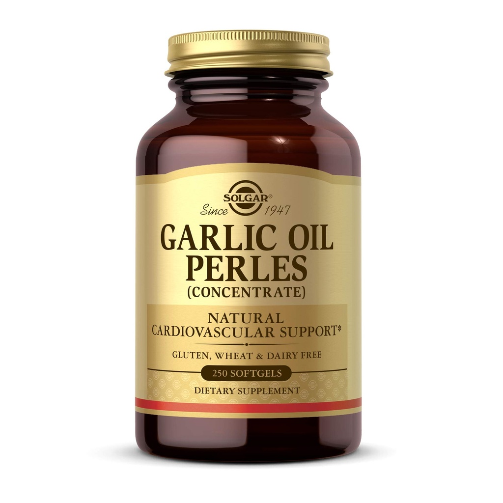 Solgar Garlic Oil Perles, 250 Softgels - Natuurlijke Cardiovasculair Ondersteuning - Knoflookolie Concentraat, Verminderde geur - Glutenvrij, Melkvrij - 250 porties