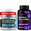 SimplyVital Biotin, Collagen & Retinol Bundle – 5000mcg Biotin pour cheveux, peau et ongles + Crème anti-âge de rétinol et acide hyaluronique pour visage, cou & décolleté – Fabriqué aux États-Unis