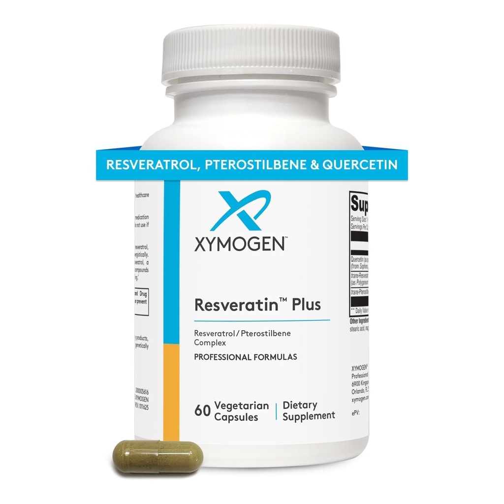 XYMOGEN Resveratin Plus - Gepatenteerde Pterostilbene + Trans-Resveratrol met quercetine Antioxidanten Supplement ter bevordering van cardiovasculaire + Cellular Health, gezonde veroudering, Immuun Support (60 capsules)
