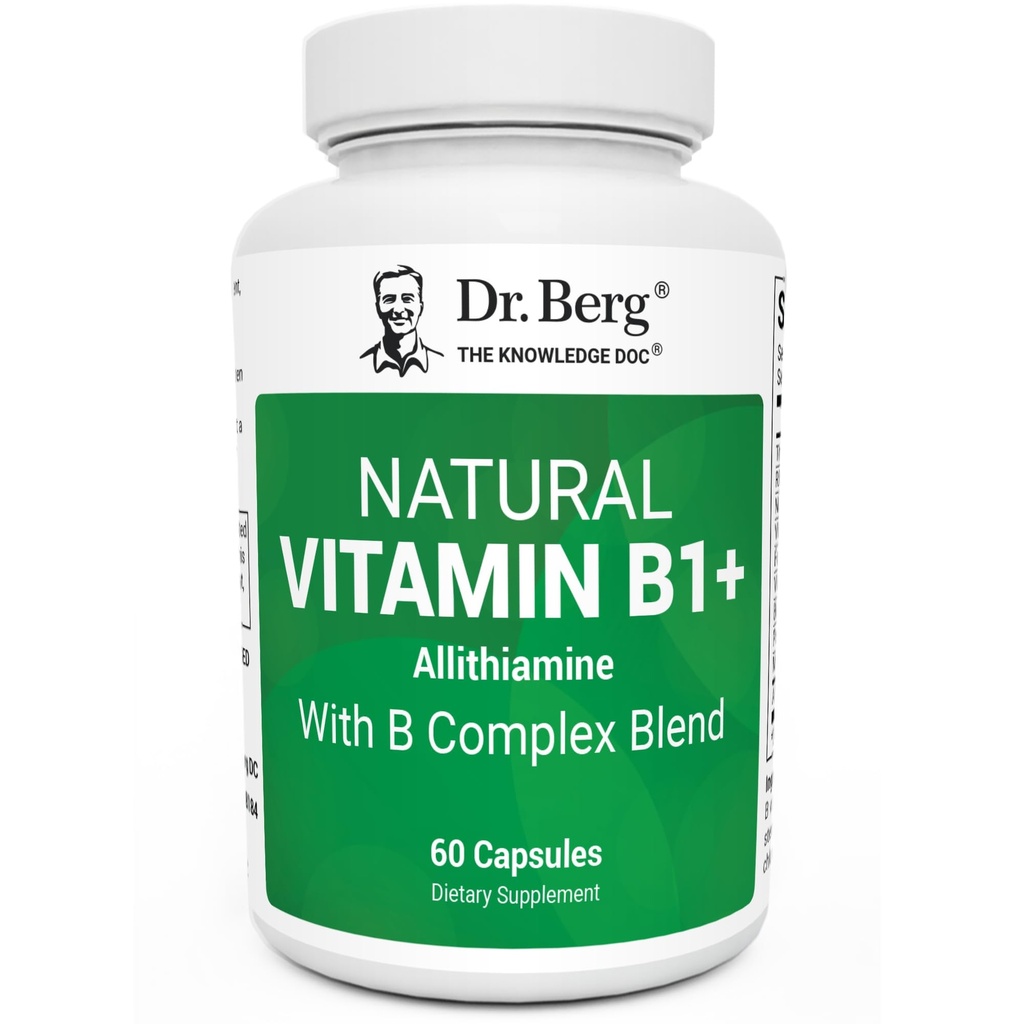 Dr. Berg Natural Vitamin B1 B6 B12 Complex - Allithamine Vitamine B1 Supplement met 8 essentiële vitamine B Complex voor mannen en vrouwen Inclusief Thiamine, Niacin, Folaat, Magnesium & Meer - 60 Capsules